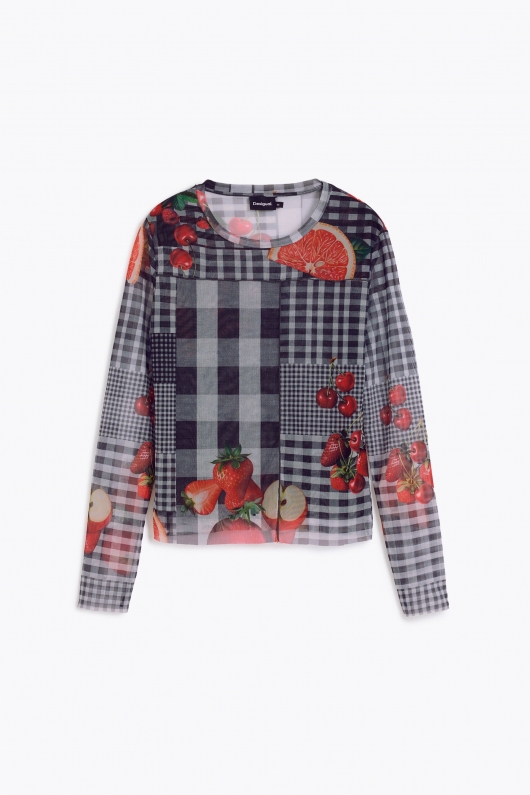 Bluză multicoloră din tulle cu print fructe