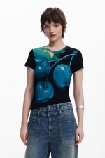 Tricou cu imprimeu fructe și guler perkins