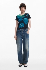 Tricou cu imprimeu fructe și guler perkins