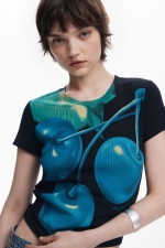 Tricou cu imprimeu fructe și guler perkins