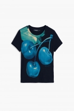 Tricou cu imprimeu fructe și guler perkins