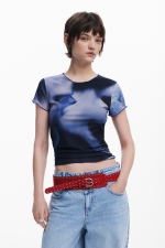Tricou albastru cu imprimeu Arty și mâneci scurte