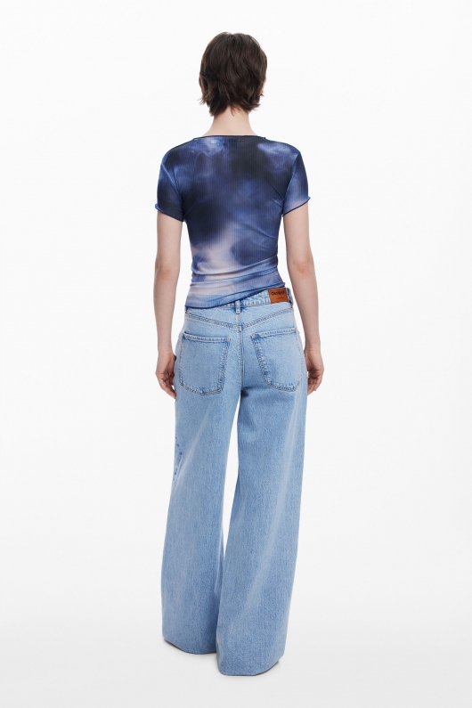 Tricou albastru cu imprimeu Arty și mâneci scurte