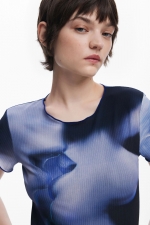 Tricou albastru cu imprimeu Arty și mâneci scurte