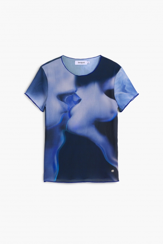 Tricou albastru cu imprimeu Arty și mâneci scurte