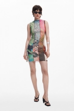 Rochie scurtă mulată din tull multicolor