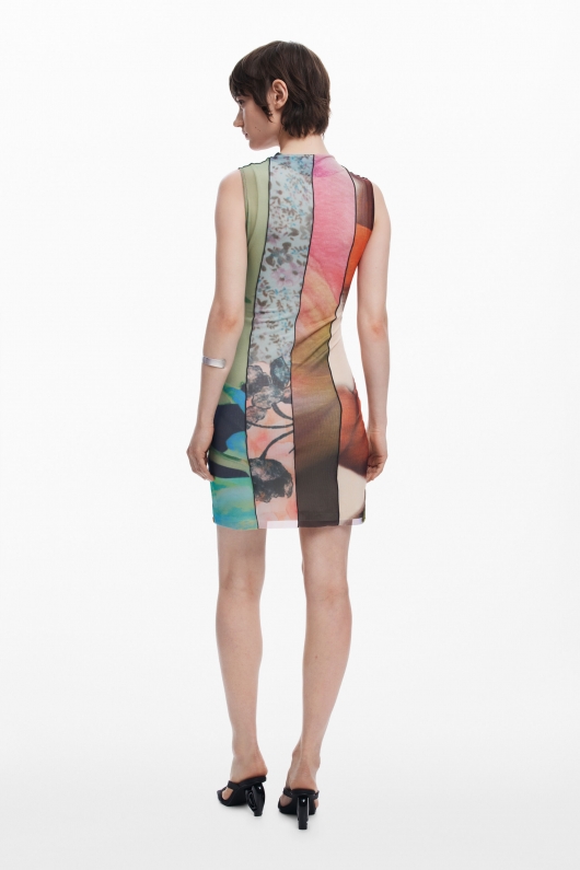 Rochie scurtă mulată din tull multicolor