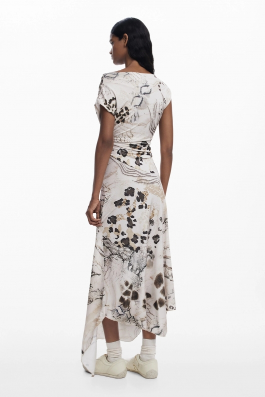 Rochie animal print cu pulover pufos detașabil