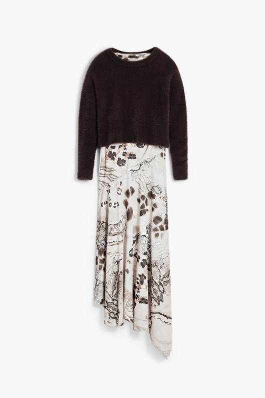 Rochie animal print cu pulover pufos detașabil
