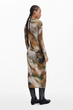 Rochie midi casual cu imprimeu Arty și guler înalt