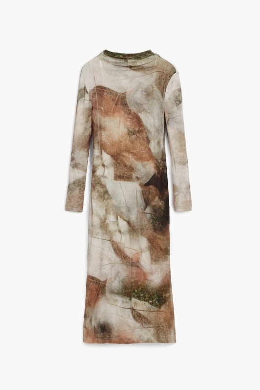 Rochie midi casual cu imprimeu Arty și guler înalt