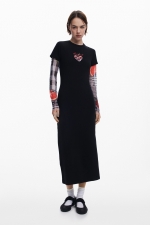 Rochie midi neagră cu imprimeu cireșe