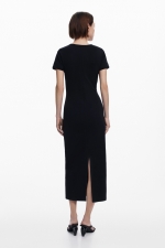 Rochie midi neagră cu imprimeu cireșe