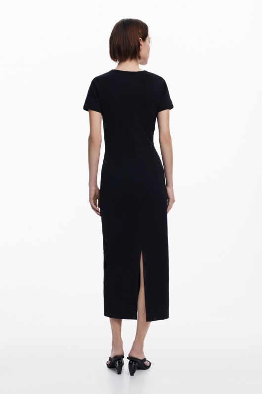 Rochie midi neagră cu imprimeu cireșe