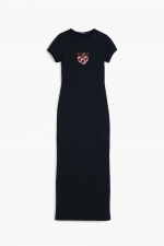 Rochie midi neagră cu imprimeu cireșe