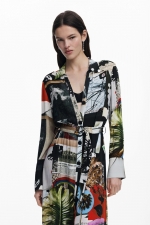 Rochie lungă multicoloră tip cămașă cu curea
