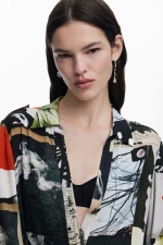 Rochie lungă multicoloră tip cămașă cu curea