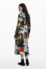 Rochie lungă multicoloră tip cămașă cu curea