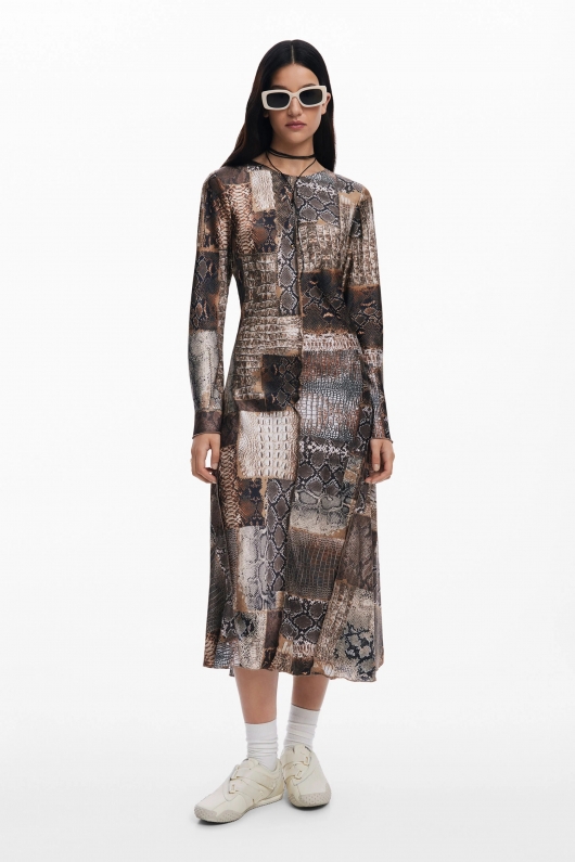 Rochie lungă satinată animal print elegantă