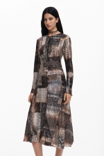 Rochie lungă satinată animal print elegantă