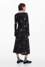 Rochie midi fluidă cu imprimeu carouri și flori