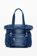 Rucsac denim albastru cu compartiment laptop