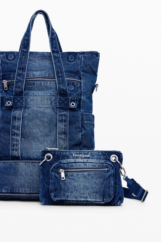 Rucsac denim albastru cu compartiment laptop