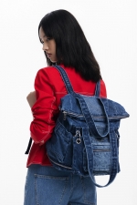 Rucsac denim albastru cu compartiment laptop