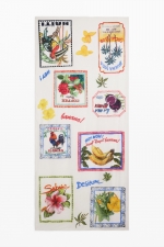 Eșarfă multicoloră cu print timbre vintage