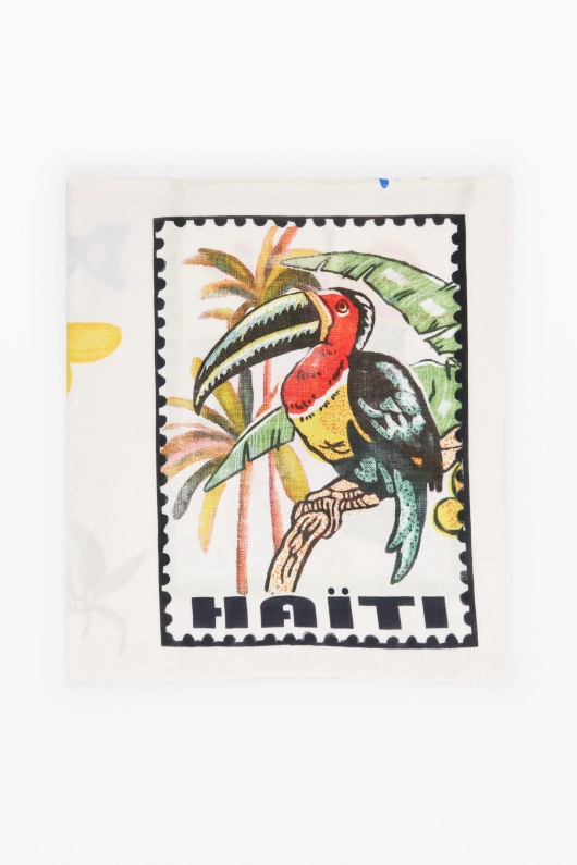 Eșarfă multicoloră cu print timbre vintage