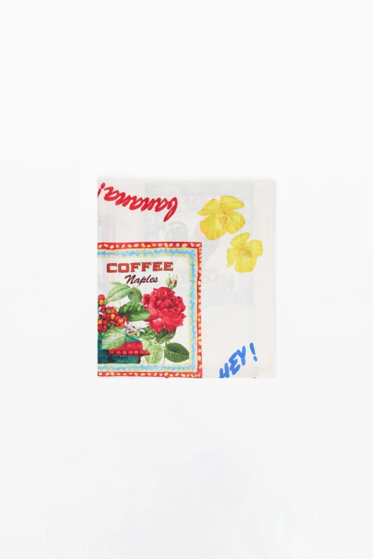 Eșarfă multicoloră cu print timbre vintage