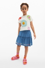 Fustă mini denim albastru cu broderie