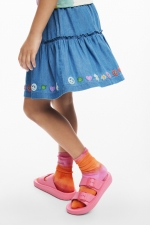 Fustă mini denim albastru cu broderie
