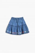 Fustă mini denim albastru cu broderie