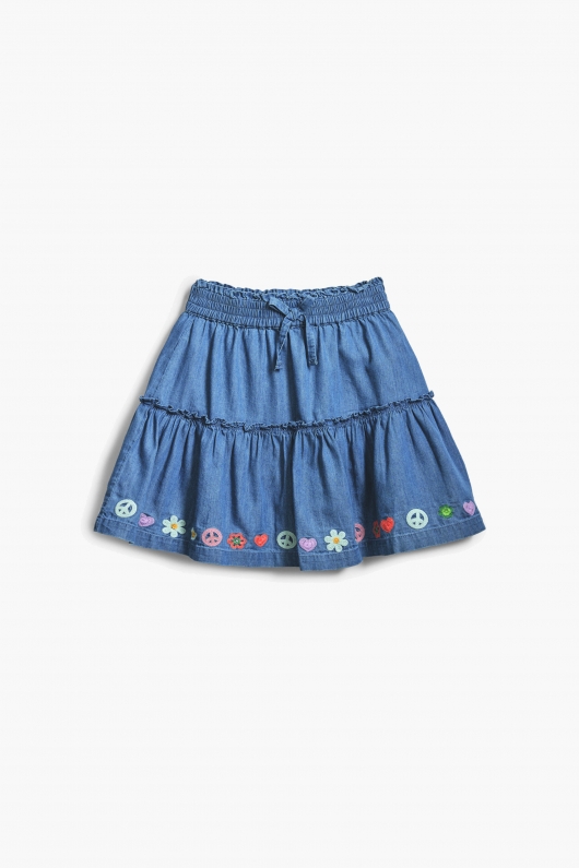 Fustă mini denim albastru cu broderie