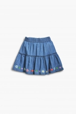 Fustă mini denim albastru cu broderie