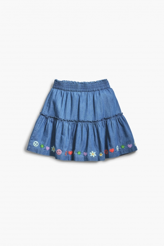 Fustă mini denim albastru cu broderie