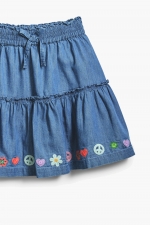 Fustă mini denim albastru cu broderie