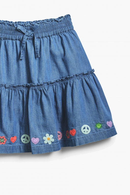Fustă mini denim albastru cu broderie