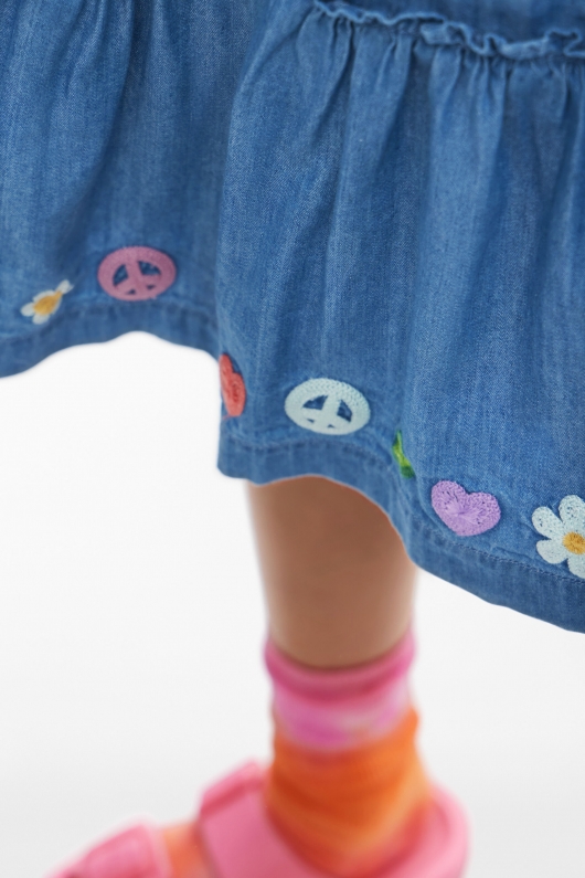 Fustă mini denim albastru cu broderie