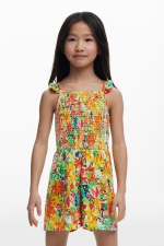 Salopetă scurtă cu print floral și volane
