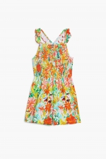 Salopetă scurtă cu print floral și volane