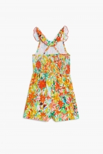 Salopetă scurtă cu print floral și volane
