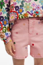 Pantaloni scurți denim albastru cu broderie