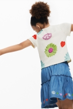 Tricou alb cu imprimeu floral și mâneci scurte