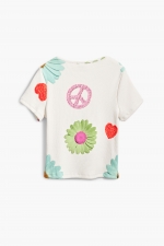 Tricou alb cu imprimeu floral și mâneci scurte