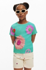 Tricou alb cu imprimeu floral multicolor