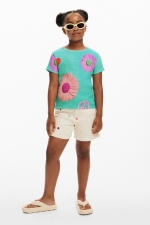 Tricou alb cu imprimeu floral multicolor