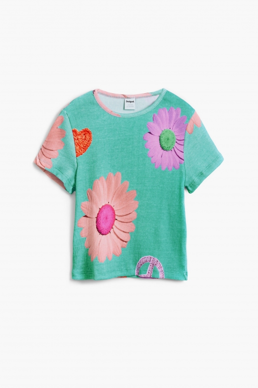 Tricou alb cu imprimeu floral multicolor
