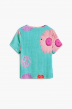 Tricou alb cu imprimeu floral multicolor